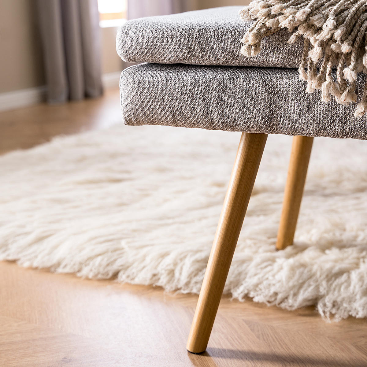 SITZBANK - Eichefarben/Hellgrau, Eichenholz/Holz (140/48/41cm) - home24