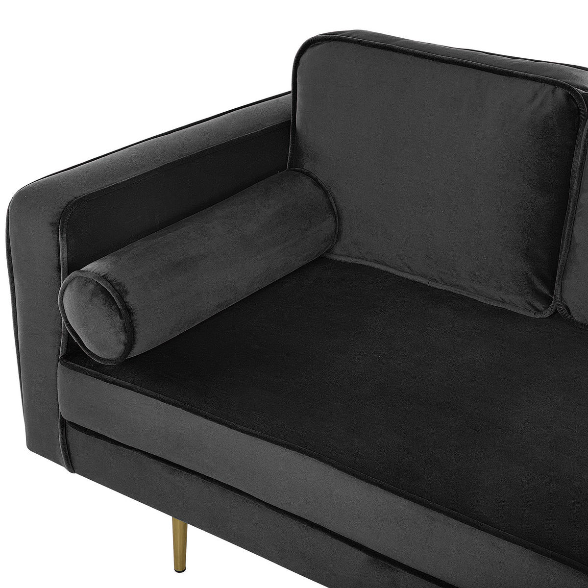 CHAISELONGUE Samtstoff schwarz linksseitig Miramas - Goldfarben/Schwarz, Textil (171/63/79cm) - Beliani