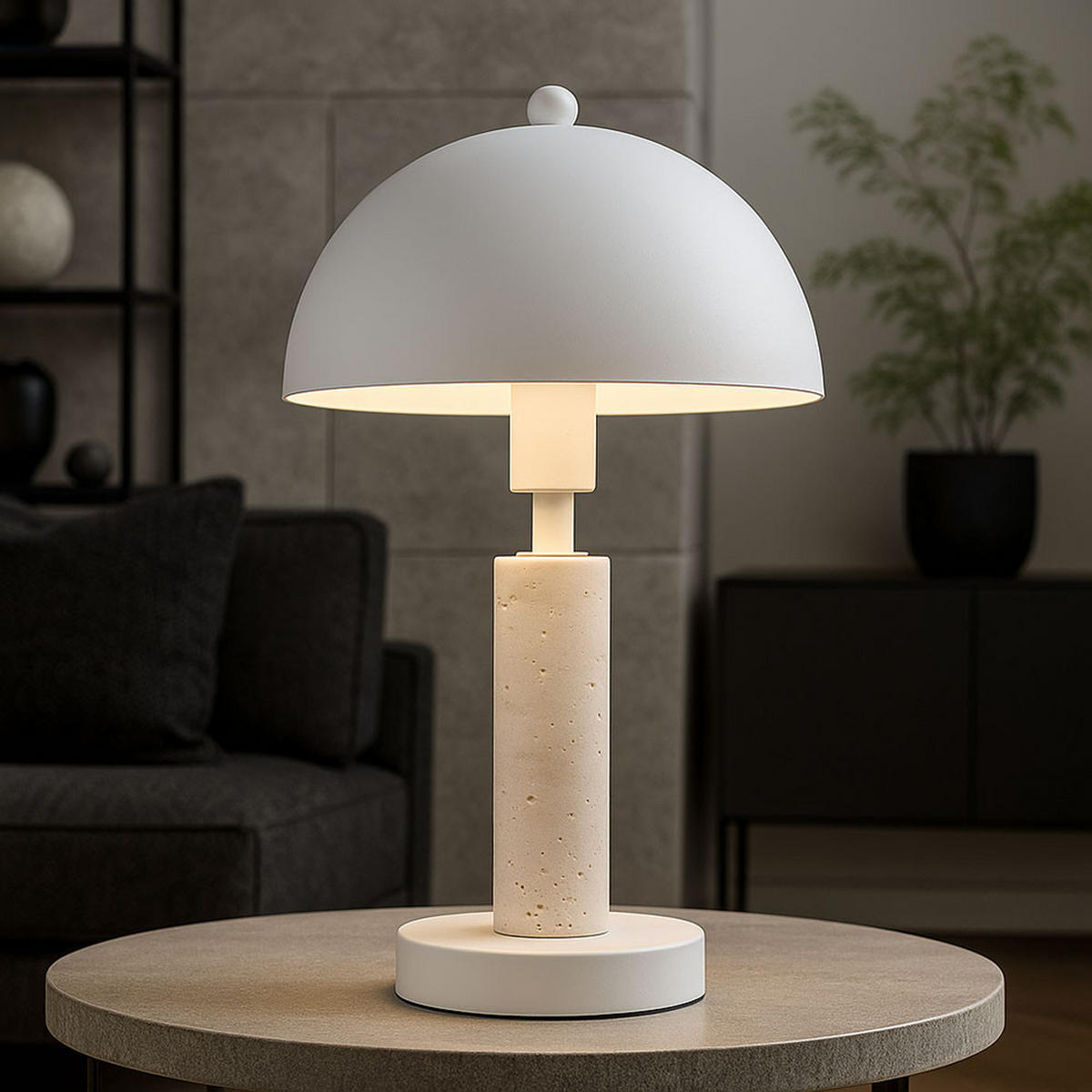 TISCHLEUCHTE Janie Weiß Travertin Stein - Weiß, Metall (20/20/34cm) - Globo Lighting