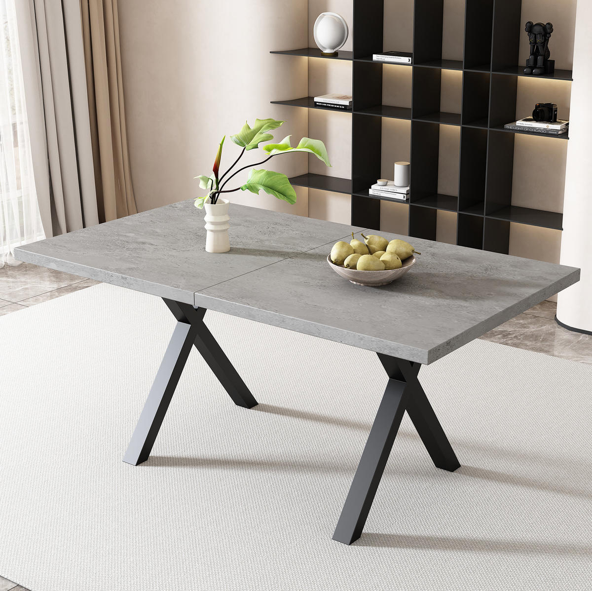 JÍDELNÍ stůl 140/80/76 cm s křížovou konstrukcí a industriálním vzhledem, Šedá/černá - šedá, kompozitní dřevo (140/80/76cm) - Redom