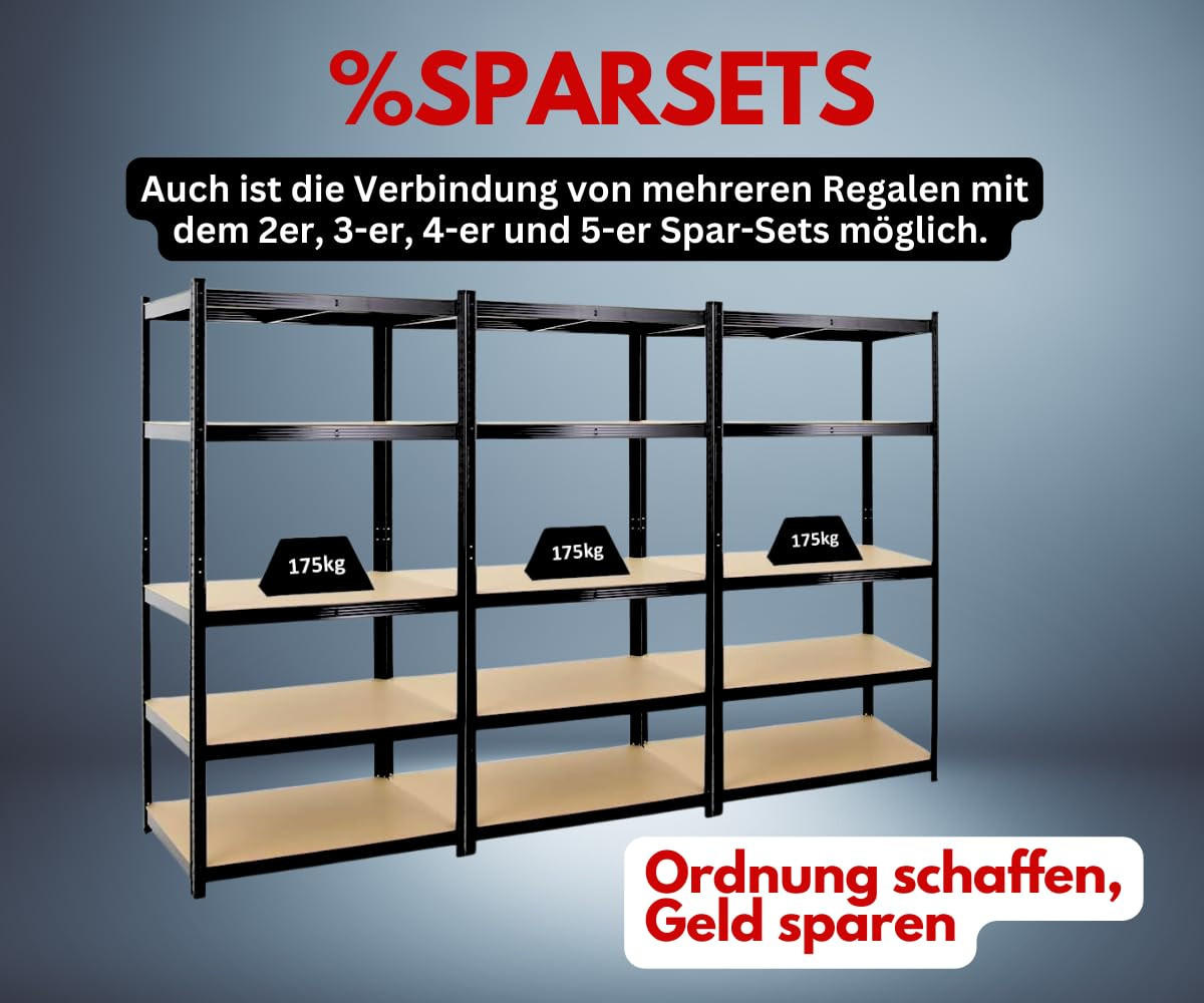 SCHWERLASTREGAL Taurus 180x90x60 cm Fachlast 175 kg Schwarz - Schwarz, Metall (90/180/60cm) - PROREGAL