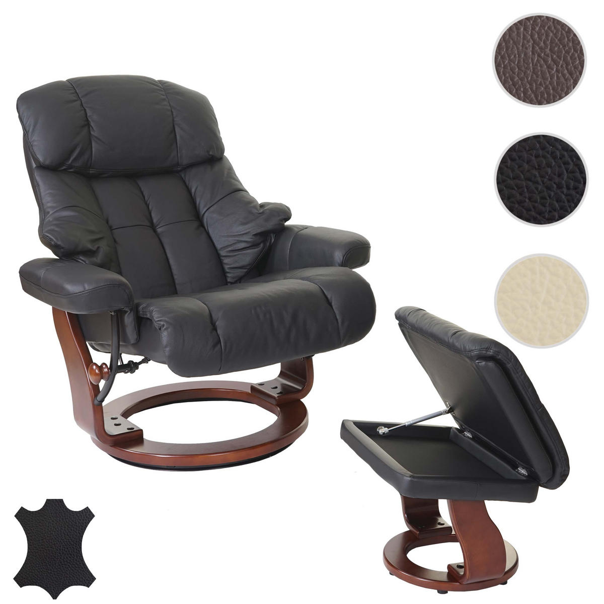 RELAXSESSEL XXL MIT HOCKER Schwarz - Schwarz, Leder (97/112/88cm) - MCA