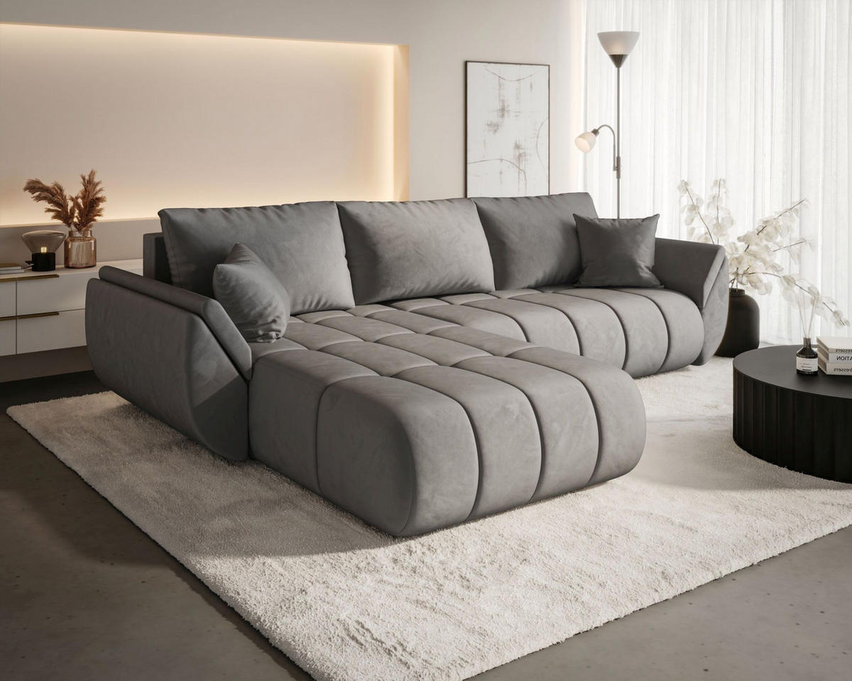 ROHOVÁ pohovka SYDNEY PREMIUM levá světle šedá samet Monolith 84 - funkce spaní, úložný prostor - světle šedá, textil (280/184cm) - Cornero