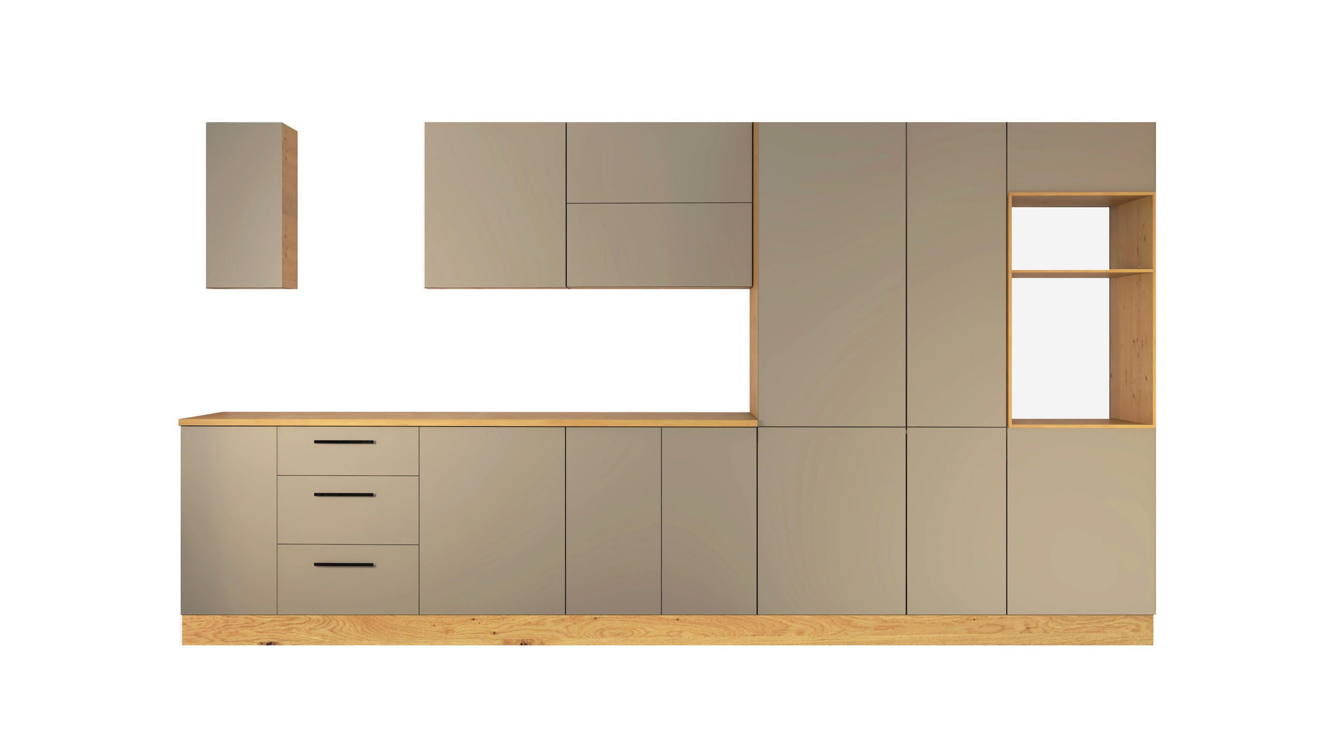KÜCHENZEILE 400 cm - Nexa KÜ-LN-001 - in Beige / Matt - Beige/Schwarz, Holz/Metall (400/212/58cm) - ROYAL24_MARKT