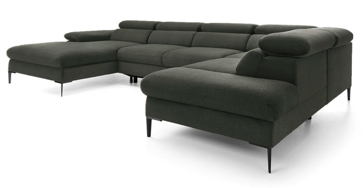 ECKSOFA U-Form 350 cm Amaro M mit Schlaffunktion, Links, Grün - Grün, Holz (214/353cm) - Emporius