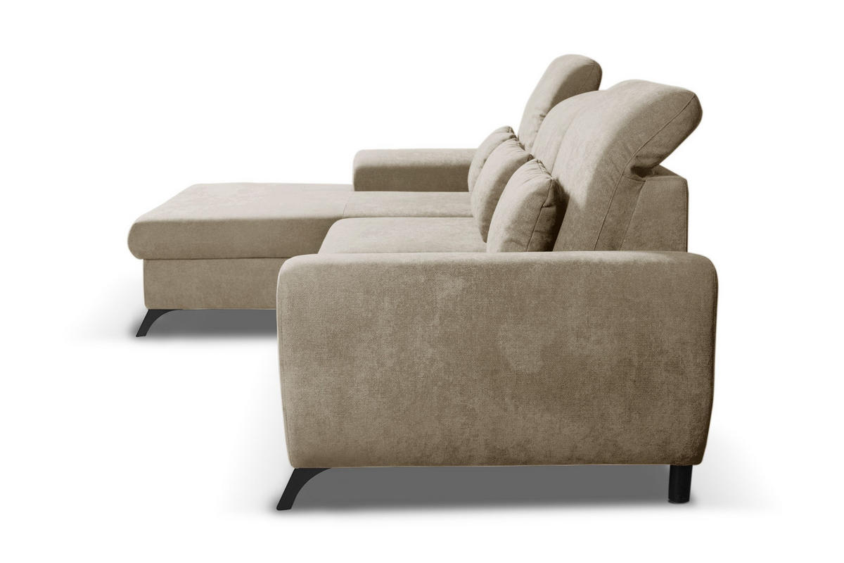 ECKSOFA LUCE L-S Beige Plüsch-Stoff mit Schlaffunktion - Beige, Holz (279/172cm) - MASSENO
