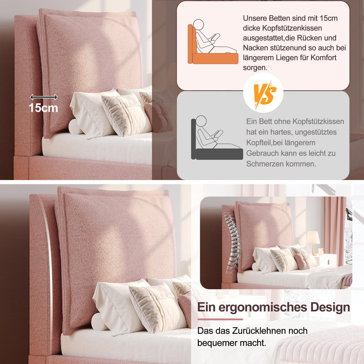 KINDERBETT 90/200 cm Pink Polsterbett mit Stauraum und gepolstertem Kopfteil aus Chenille - Rosa, Textil (90/200cm) - OKWISH