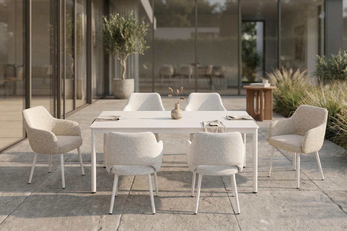GARTEN-ESSGRUPPE AMUR 7ER SET Cremeweiß Flachgewebe, Keramik - Creme, Keramik - KAWOLA