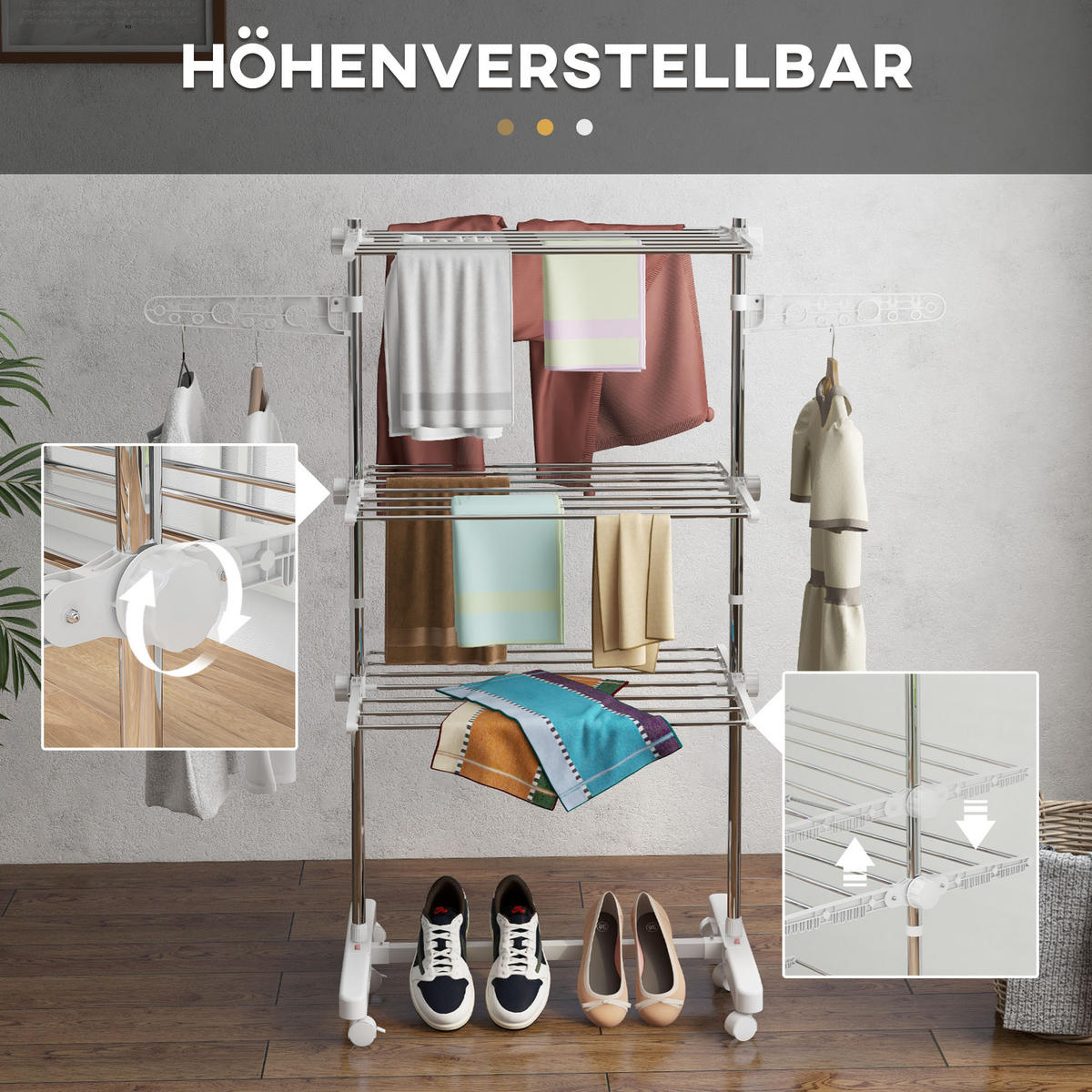 WÄSCHESTÄNDER Edelstahl ABS Weiß - Weiß, Metall (55/152/142cm) - HOMCOM
