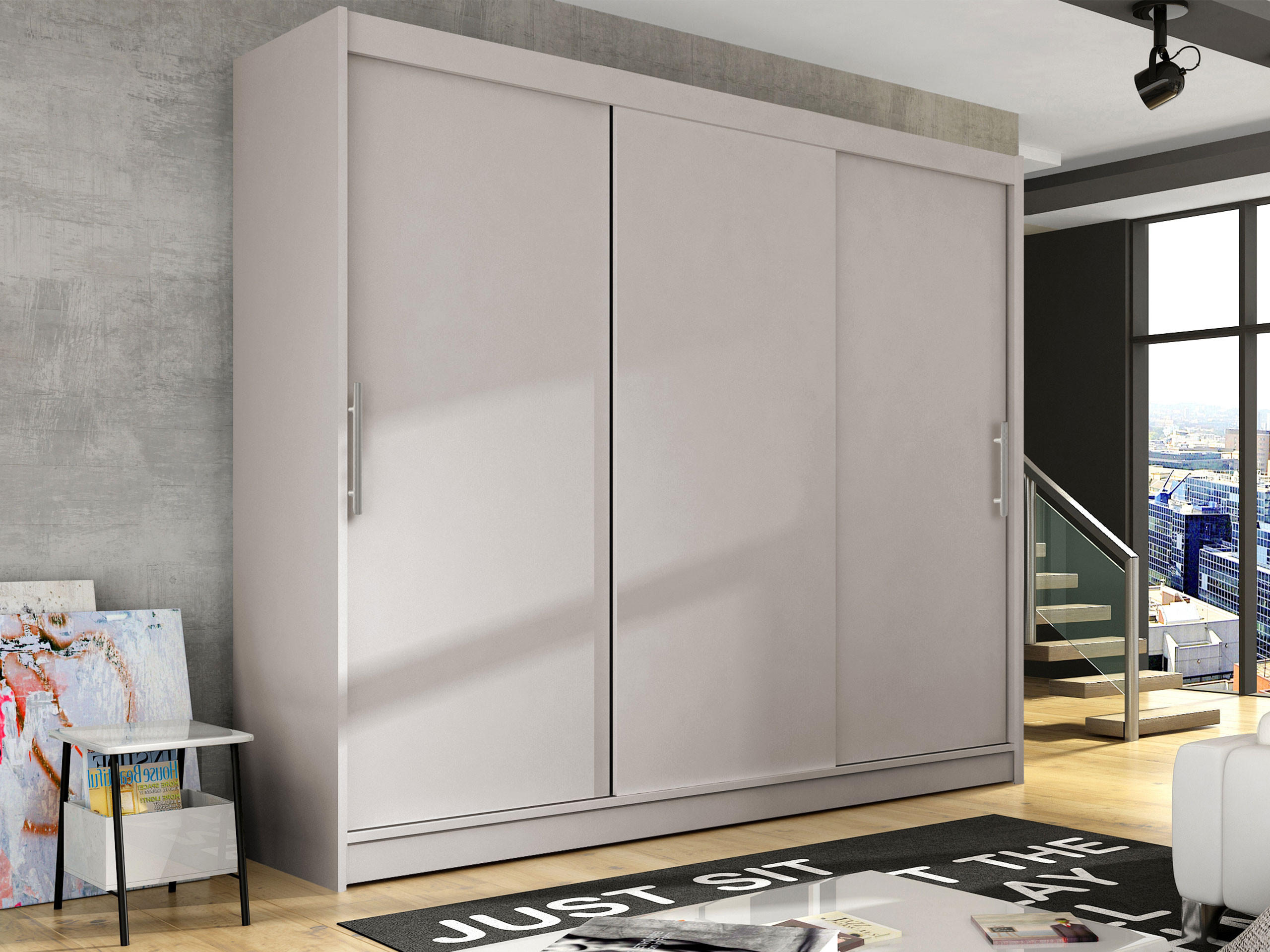 KLEIDERSCHRANK Aston II - Kaschmir/Silberfarben, Holzwerkstoff/Kunststoff (250/215/58cm) - MIRJAN24