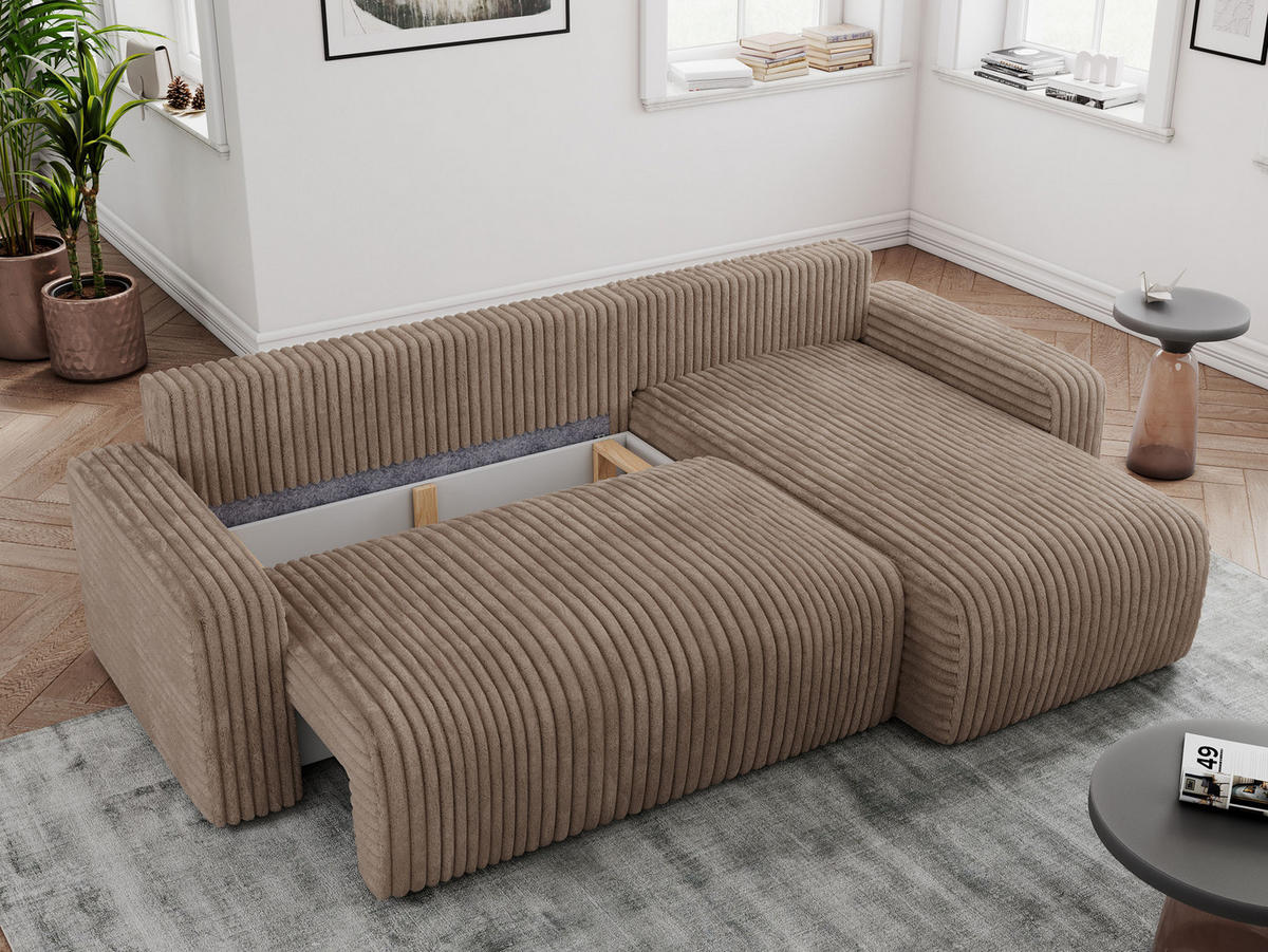 ECKSOFA ARGOS Braun Cord - Schwarz/Braun, Kunststoff/Textil (245/150cm) - MKS