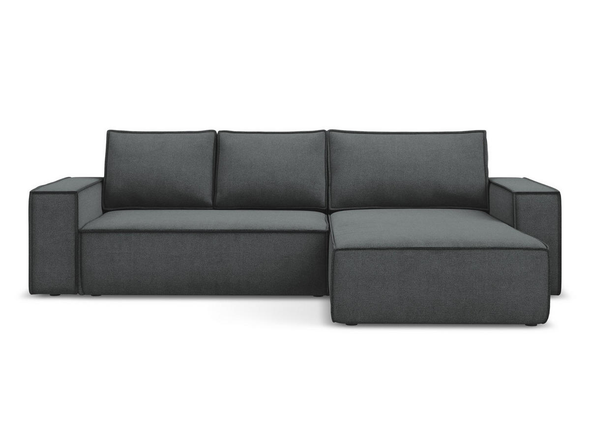 ECKSOFA mit Schlaffunktion Strukturstoff Stoff Grau - Schwarz/Grau, Kunststoff/Textil (290/185cm) - Makamii