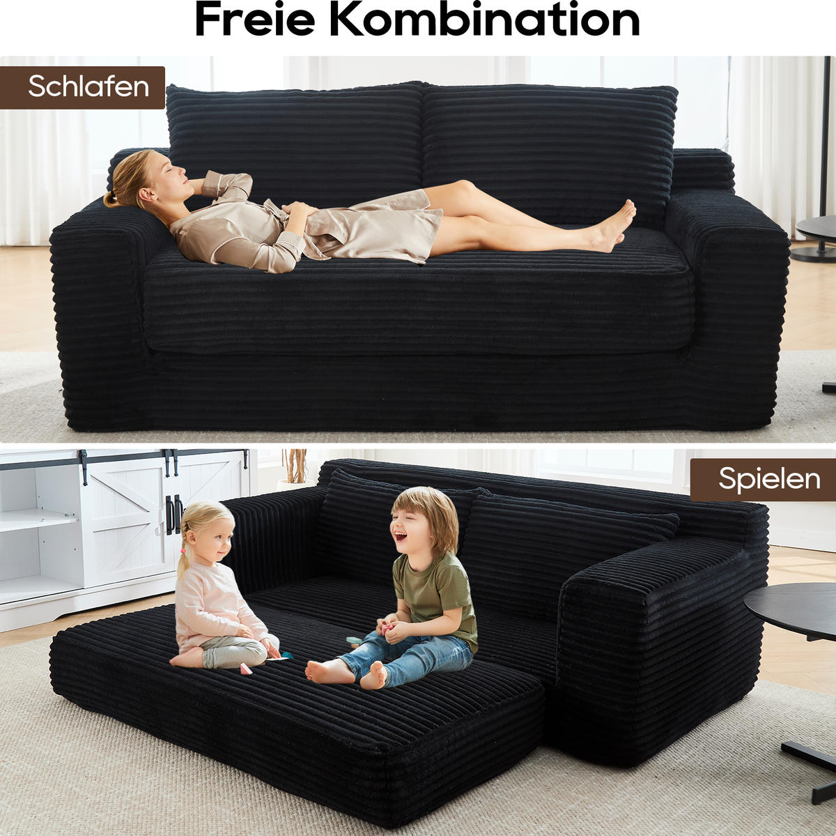 SCHLAFSOFA 180/85/62 cm Schwarz Cord - Schwarz, Textil (85/62/180cm) - Oxeza