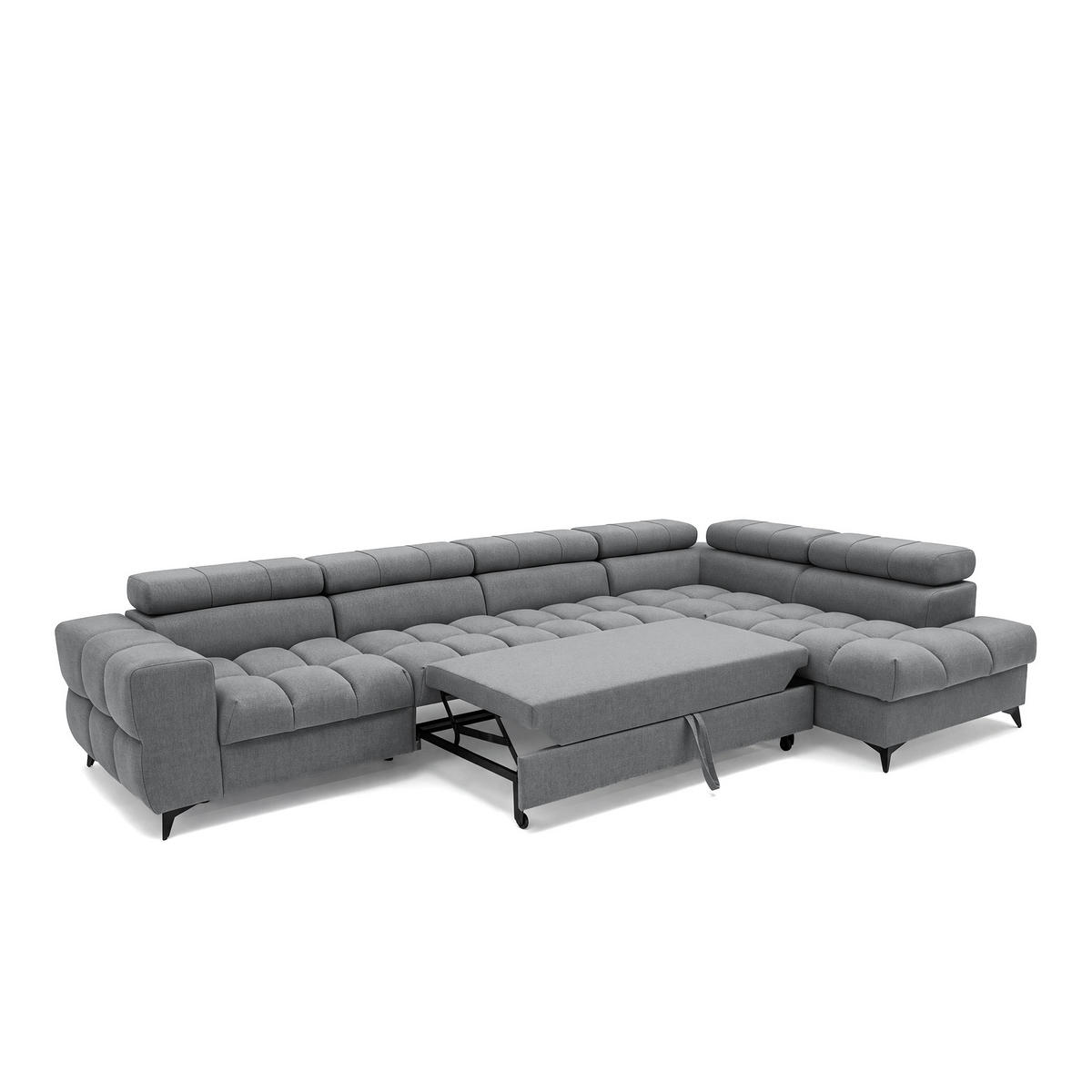 ECKSOFA PUDDING MAXI L Rechts mit Schlaffunktion 125x195 Velours Dunkelgrau - Dunkelgrau/Schwarz, Holz/Textil (350/203cm) - Muffo
