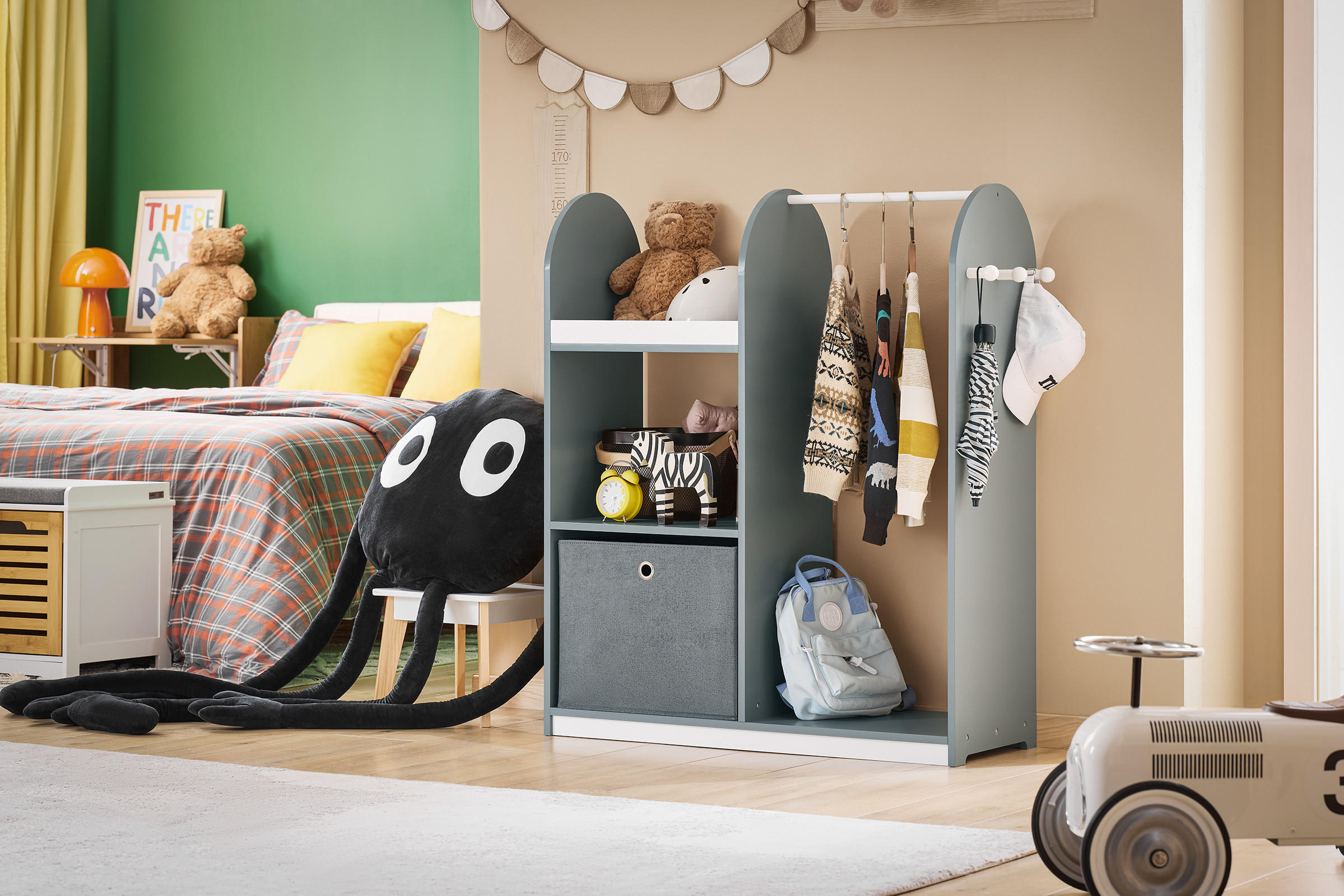 KINDERGARDEROBE Grau - Grau, Holzwerkstoff (97/108/35cm) - SoBuy