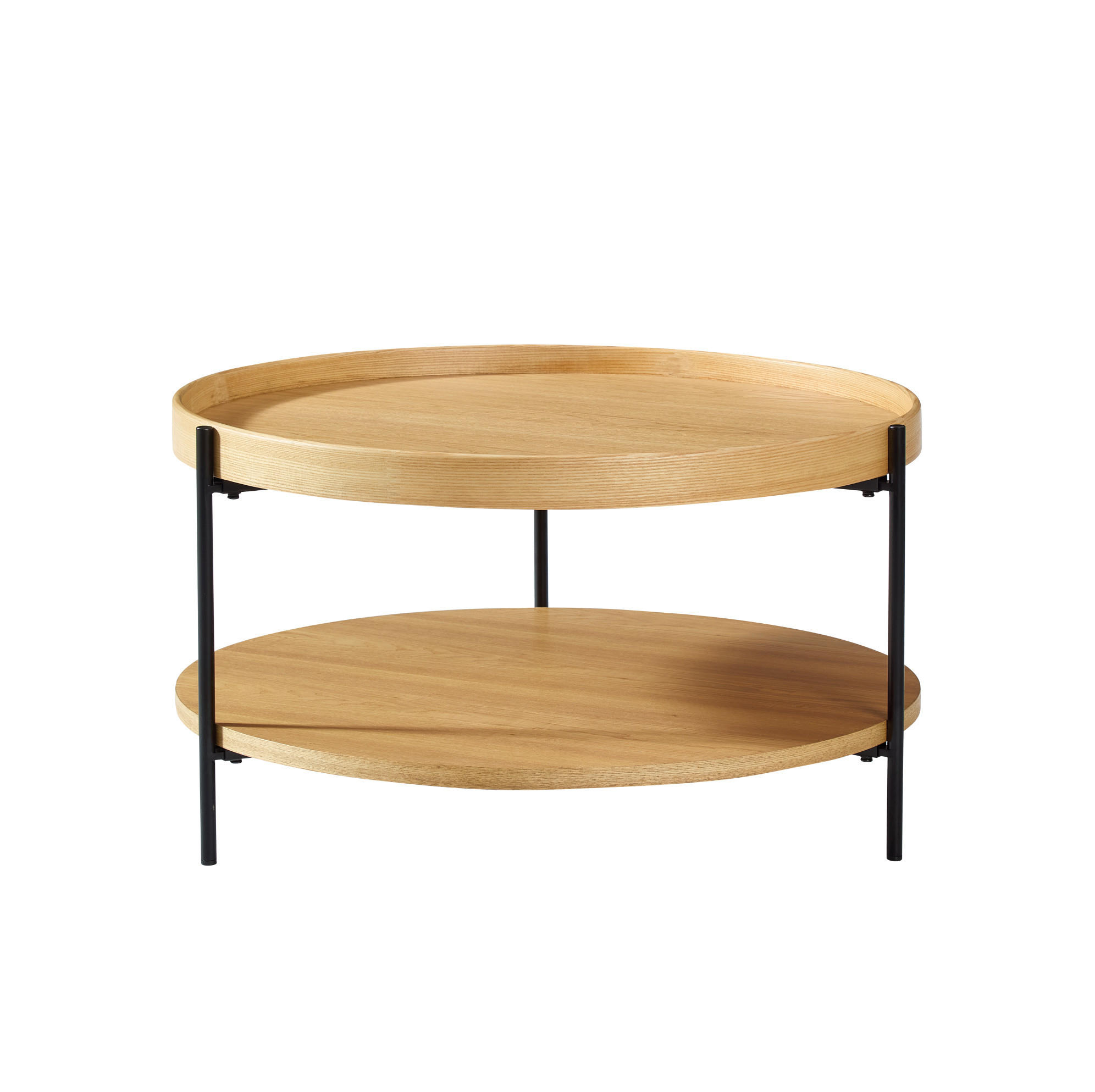 COUCHTISCH 69/69/38 cm mit 2 Ablagen, Holzoptik und Metallgestell, Natur - Naturfarben, Holzwerkstoff (69/69/38cm) - Modfu
