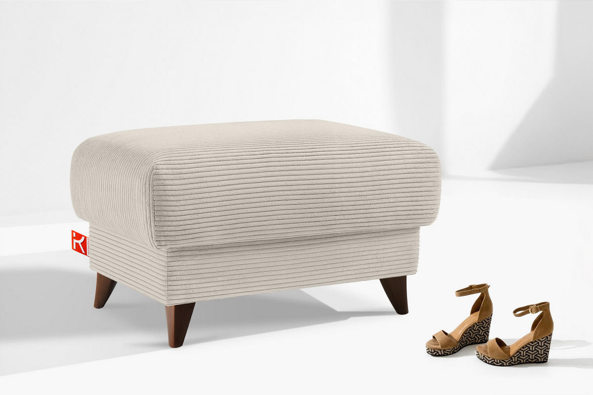 HOCKER GUSTAVO II, Cremefarbig - Creme/Braun, Holz/Holzwerkstoff (92/49/92cm) - KONSIMO®