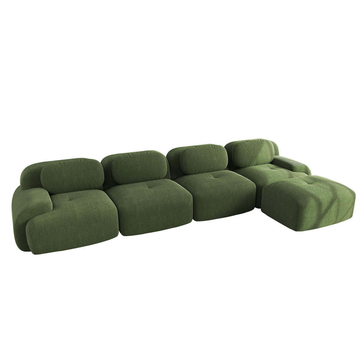 ECKSOFA modular rahmenlos mit 32D-Hochdichteschaum, rutschfester Unterseite und Cordbezug, Grün - Grün, Textil (388/178cm) - Redom