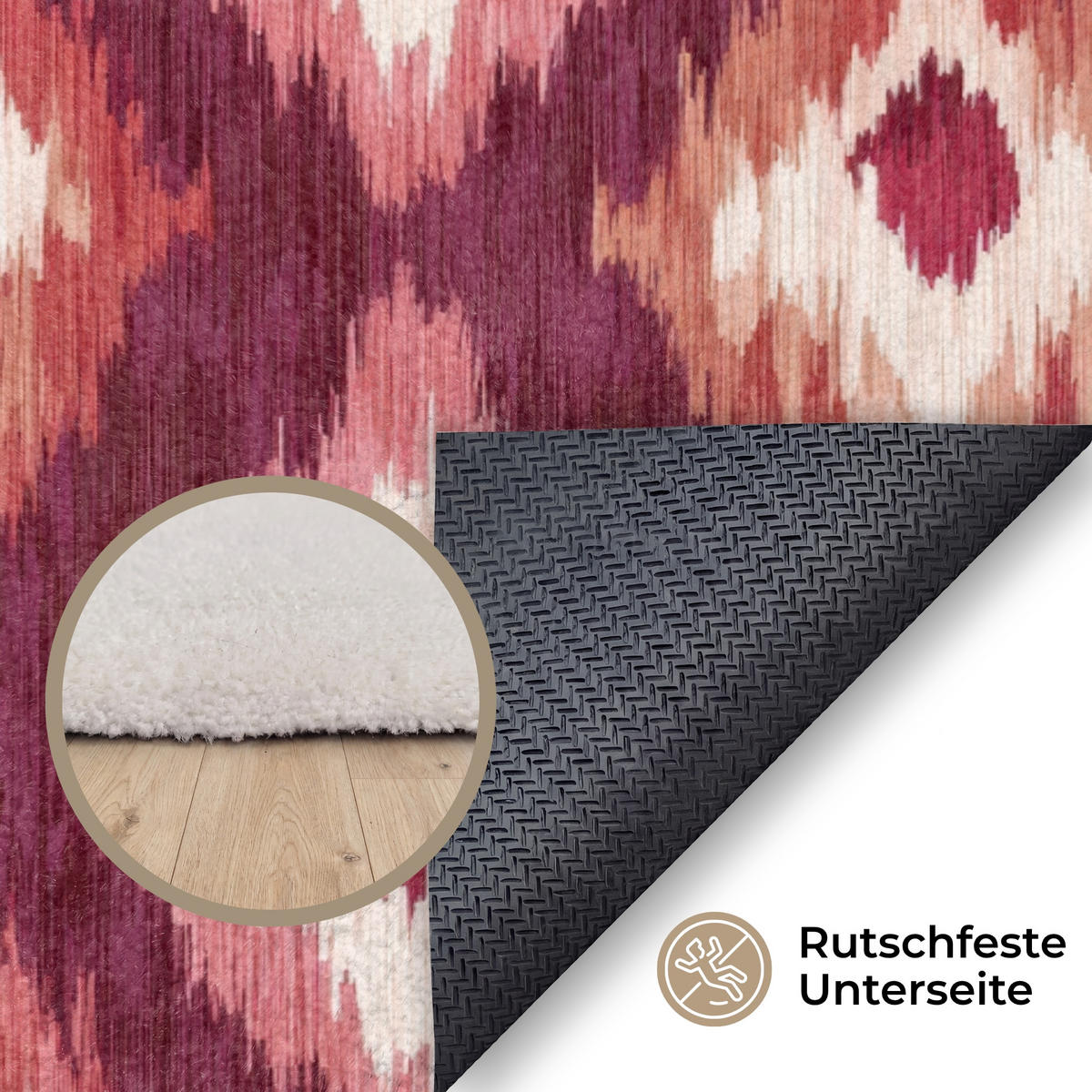 TEPPICH - Diamantformen - Rosa - Muster - Textur - 120x80 cm - Bordeaux, Kunststoff/Textil (120/0.4cm) - OnlyWow