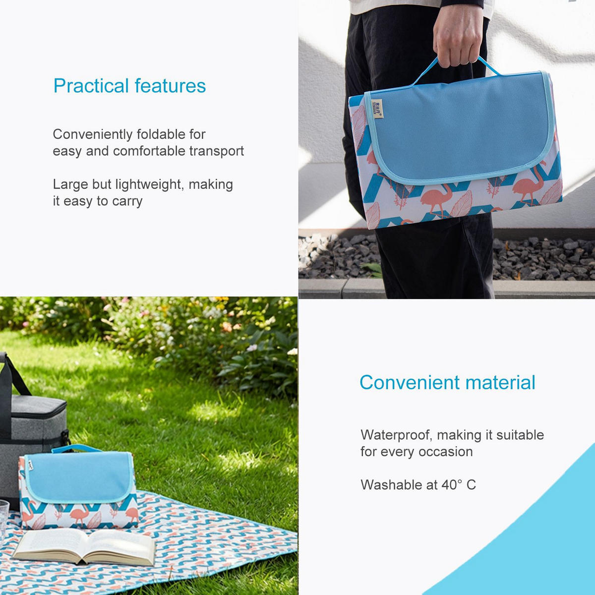 PICKNICKDECKE im Flamingo Design - Blau, Kunststoff (145/199cm)