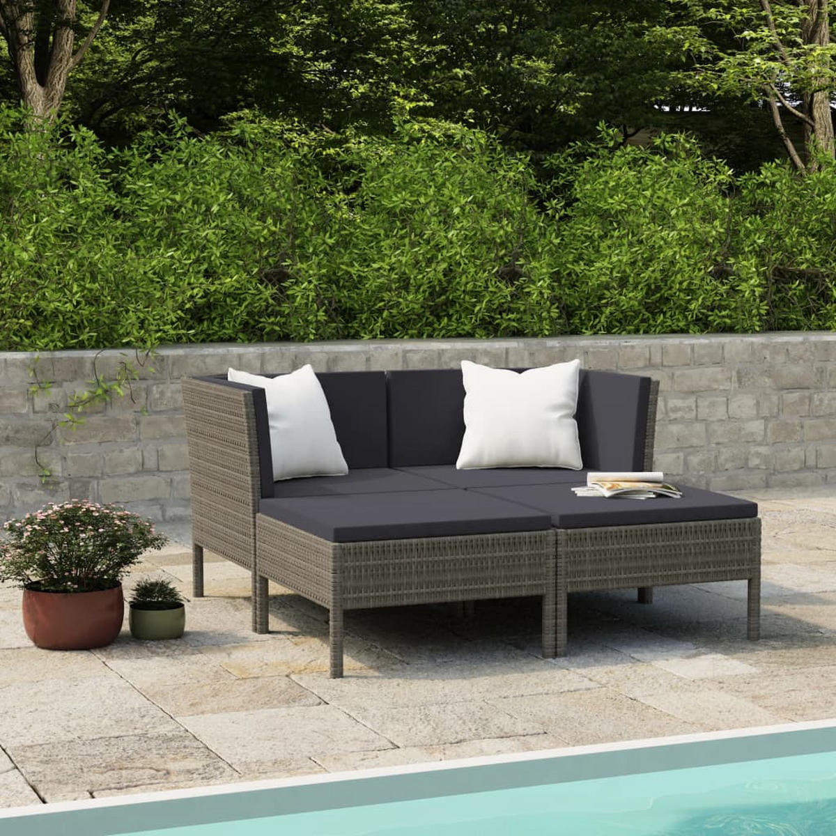GARTEN-LOUNGE-SET 4-teilig Mit Auflagen Poly Rattan Grau - Anthrazit/Grau, Kunststoff/Textil - vidaXL