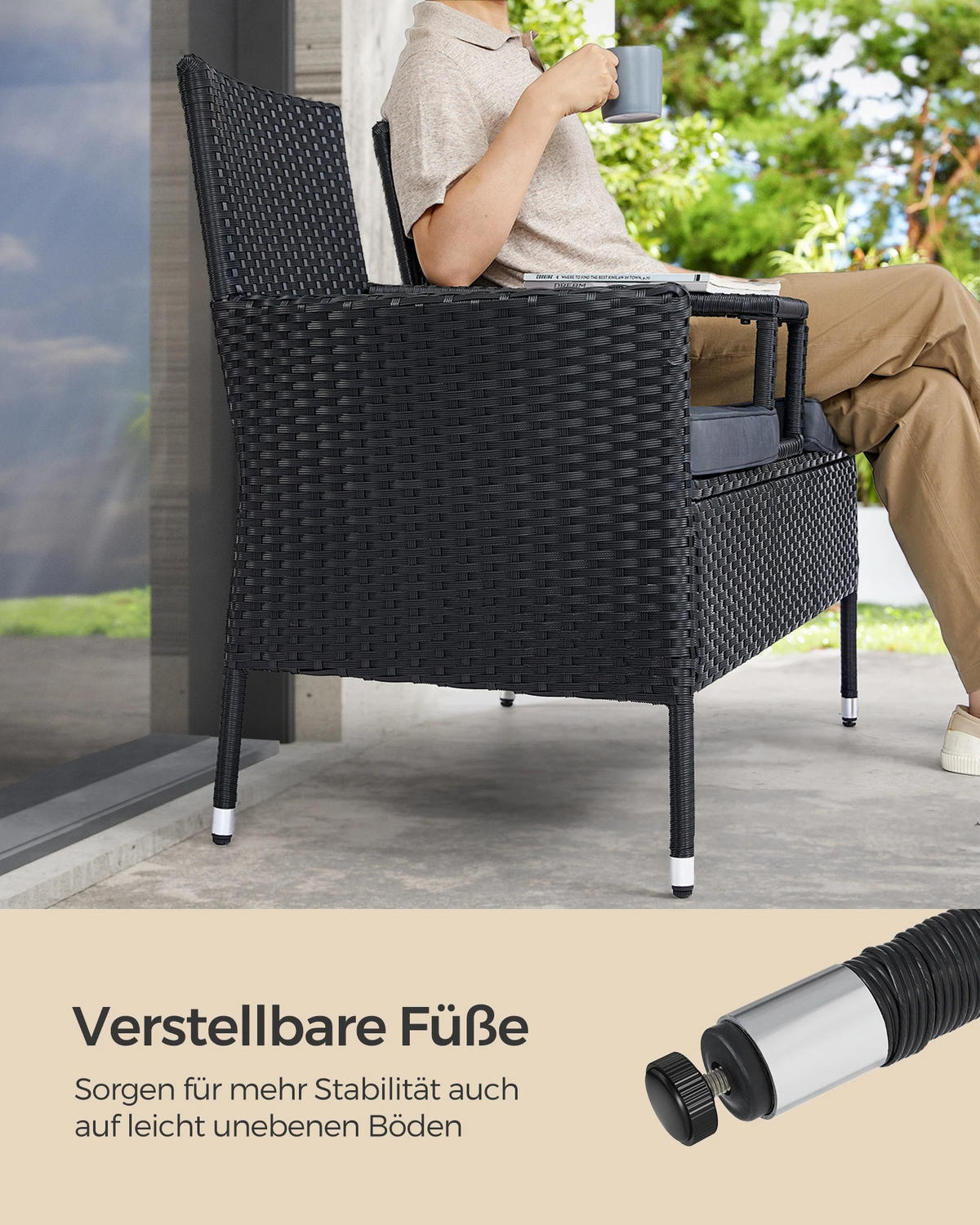LOUNGEGARNITUR PE-Polyrattan Schwarz, Sofa mit Tisch - Schwarz, Textil - Kaket