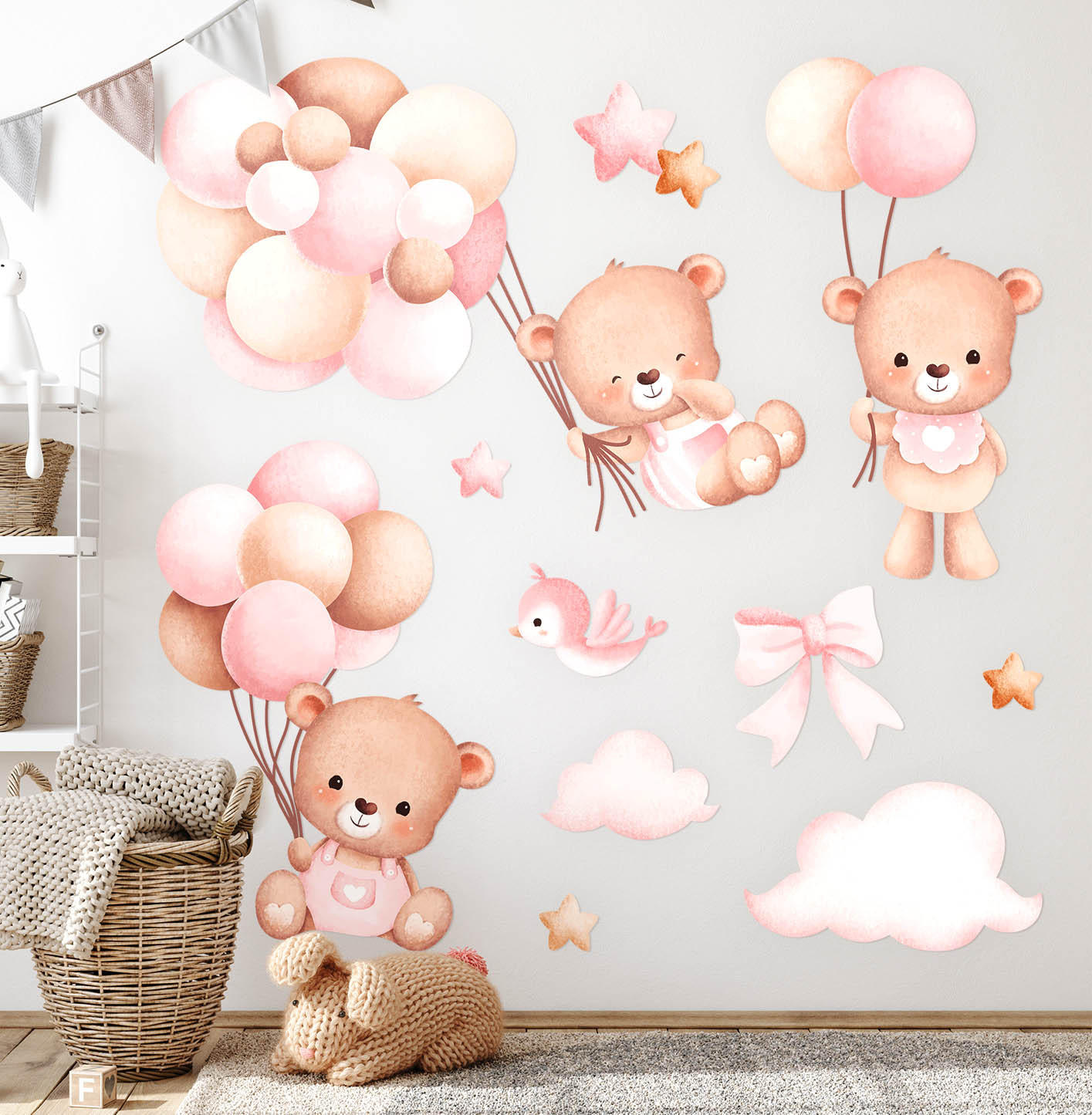 AUFKLEBER 100x154 cm Bären Ballons - Pink, Kunststoff (100/154/0.1cm) - TULUP
