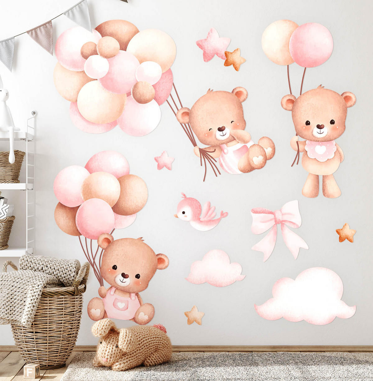 AUFKLEBER 100x154 cm Bären Ballons - Pink, Kunststoff (100/154/0.1cm) - TULUP