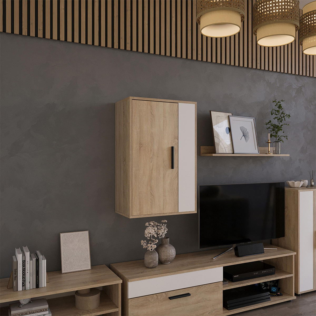 NÁSTĚNNÁ POLICE Berno Sonoma/bílá - bílá/Sonoma dub, kompozitní dřevo (50.1/78.4/28.3cm) - Vicco