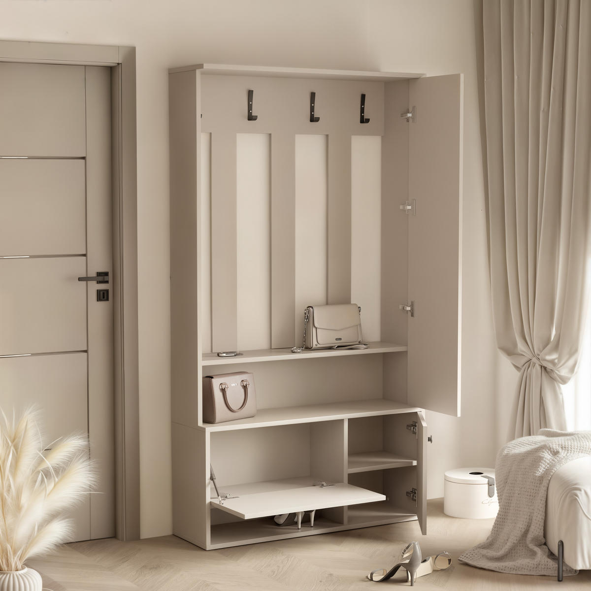 GARDEROBENSCHRANK GLASSY in 100/33/191 cm Kaschmir - Kaschmir/Schwarz, Holzwerkstoff/Metall (100/191/33cm) - Idohome