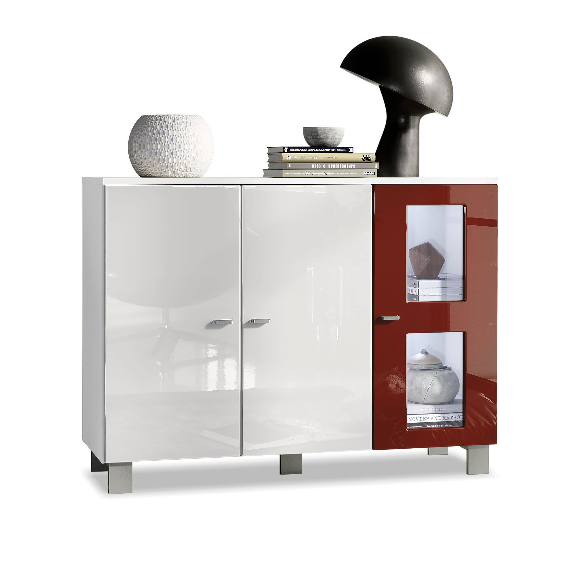 SIDEBOARD Denjo Tür in Bordeaux Hochglanz - Bordeaux, Holzwerkstoff (107/81/35cm) - Vladon