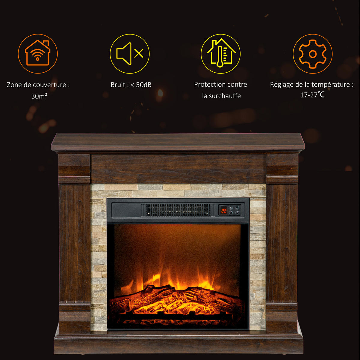 ELEKTROKAMIN DE-17056 1800 W mit 3D-Flamme & Regal Braun - Braun, Metall (80/67.8/21.6cm) - ComfortXL