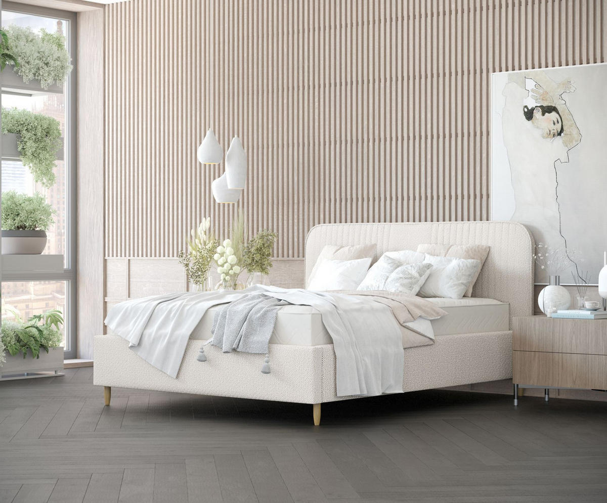 POLSTERBETT Livy Creme 160/200 cm im Chenille-Stoff - Creme/Naturfarben, Holz/Holzwerkstoff (160/200cm) - Maison de Reve