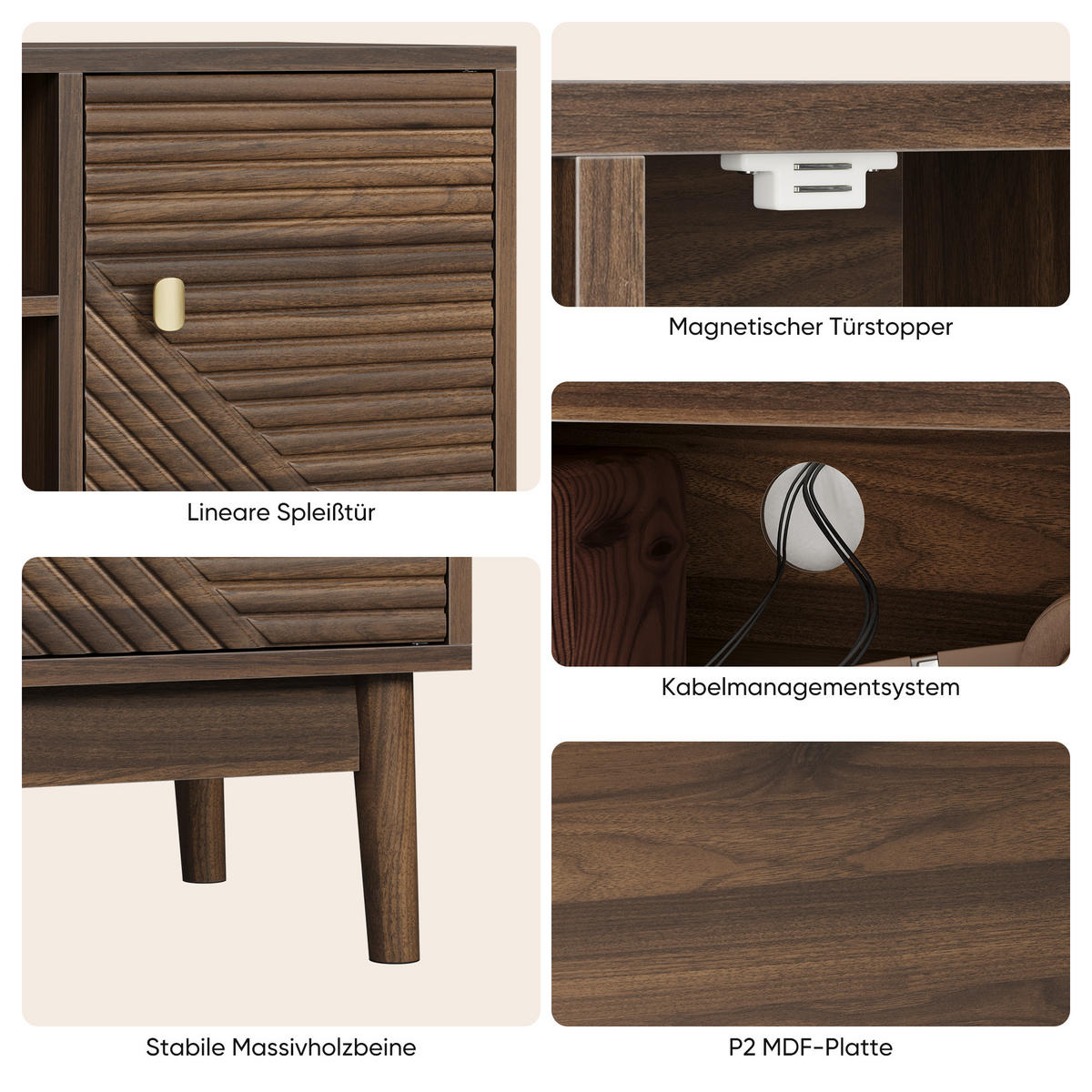 SIDEBOARD Holzdekor mit Türen und Schubladen - Braun, Holzwerkstoff (110/48/40cm) - Urban Meuble