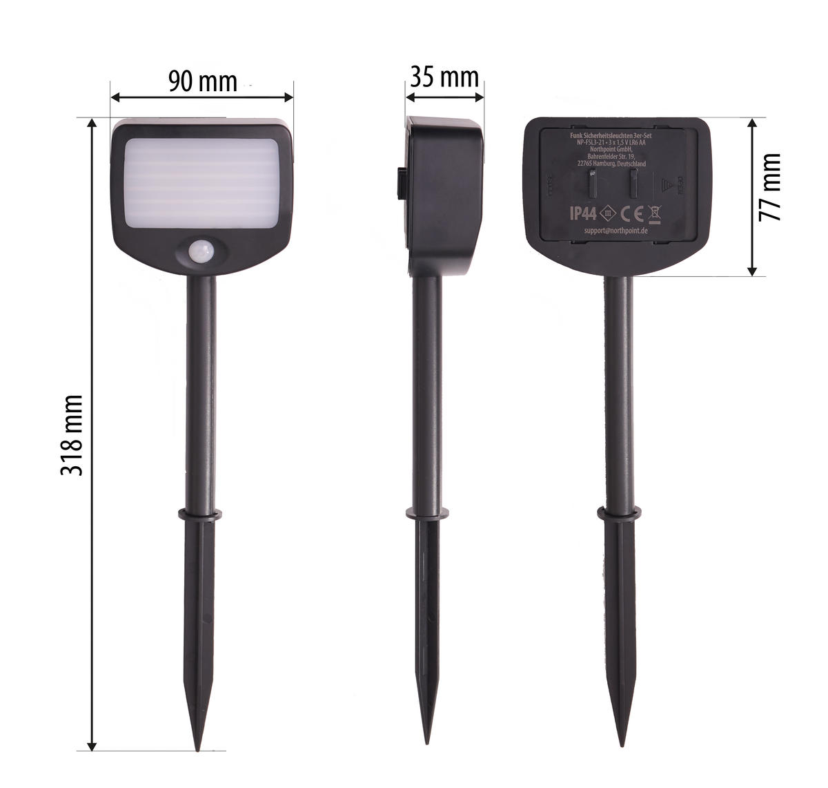 LED-BATTERIE-SICHERHEITSLEUCHTE - mit Bewegungsmelder und Funk-Aktivierung für Garten und Terrasse, 3er-Set - Weiß, Kunststoff (3.9/9/31.7cm) - Northpoint