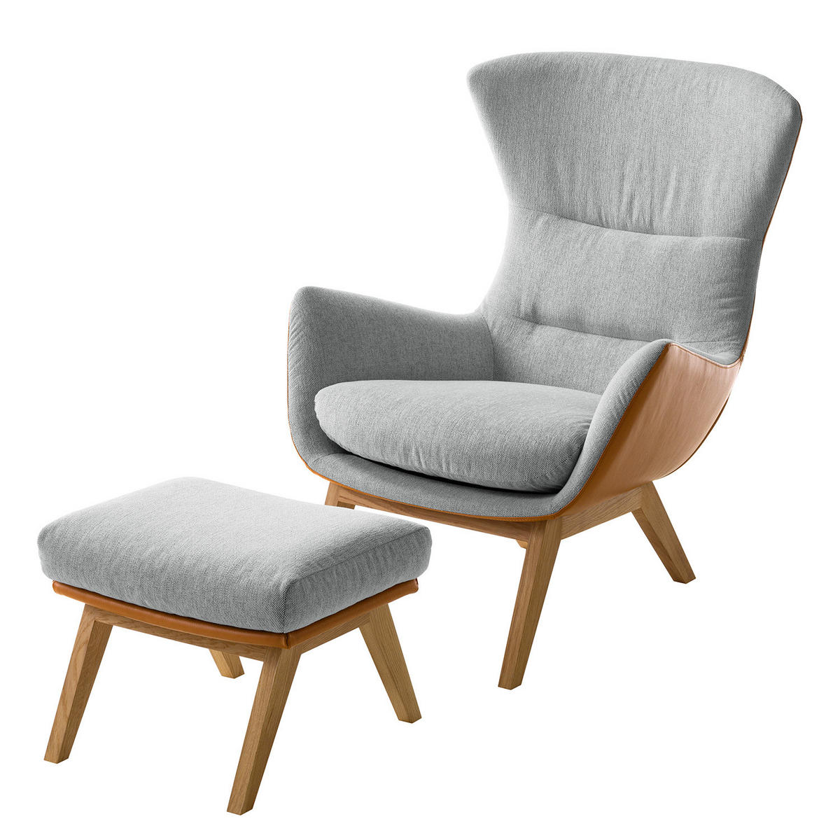 SESSEL mit Holzfüßen - Eichefarben/Hellgrau, Eichenholz/Textil (84/99/96cm) - home24