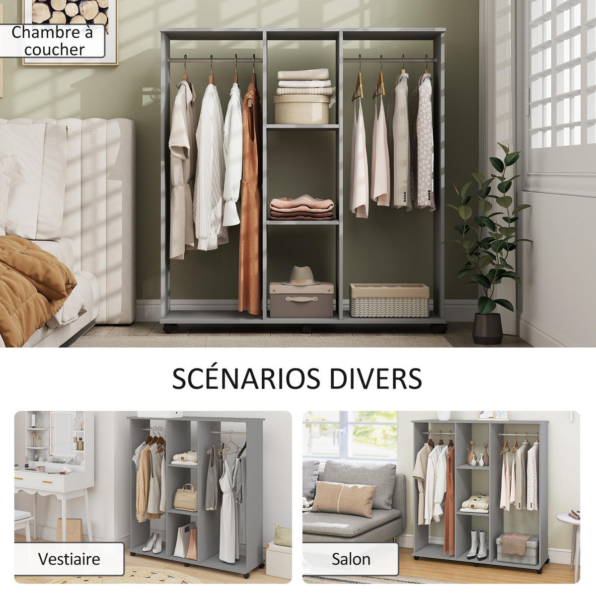 KLEIDERSCHRANK Grau 1 Stück - Grau, Holzwerkstoff (40/128/120cm) - GiPP