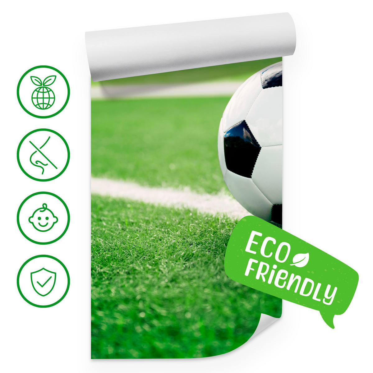 FOTOTAPETE für Jugendzimmer Fußball Grüne Rasen Stadion Sport 300x210 - Schwarz/Weiß, Papier (300/210cm) - Muralo