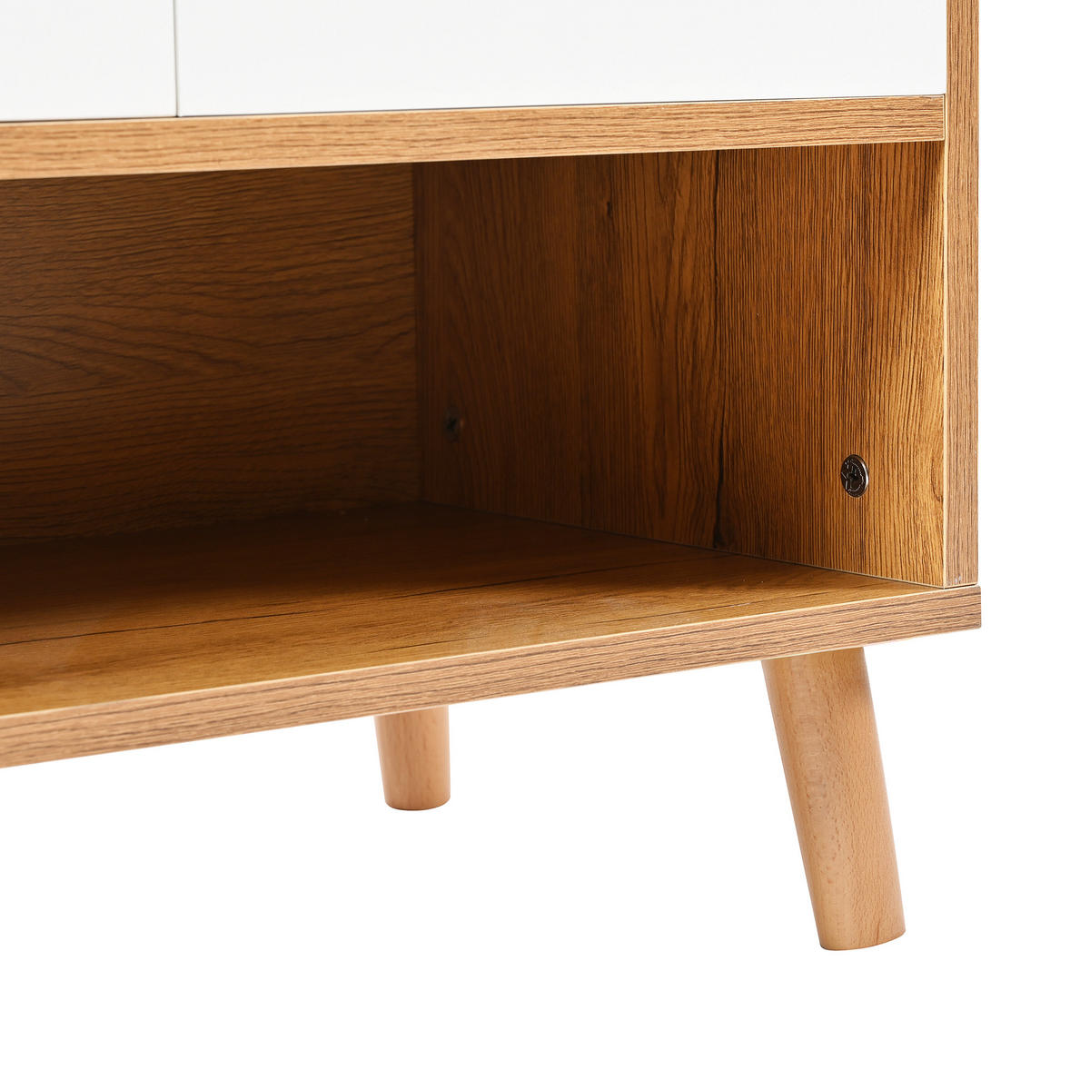 SCHUHSCHRANK in Weiß & Natur mit Massivholzbeinen & Push-to-Open-Funktion - Walnussfarben, Holzwerkstoff (90/99/35cm) - Urban Meuble