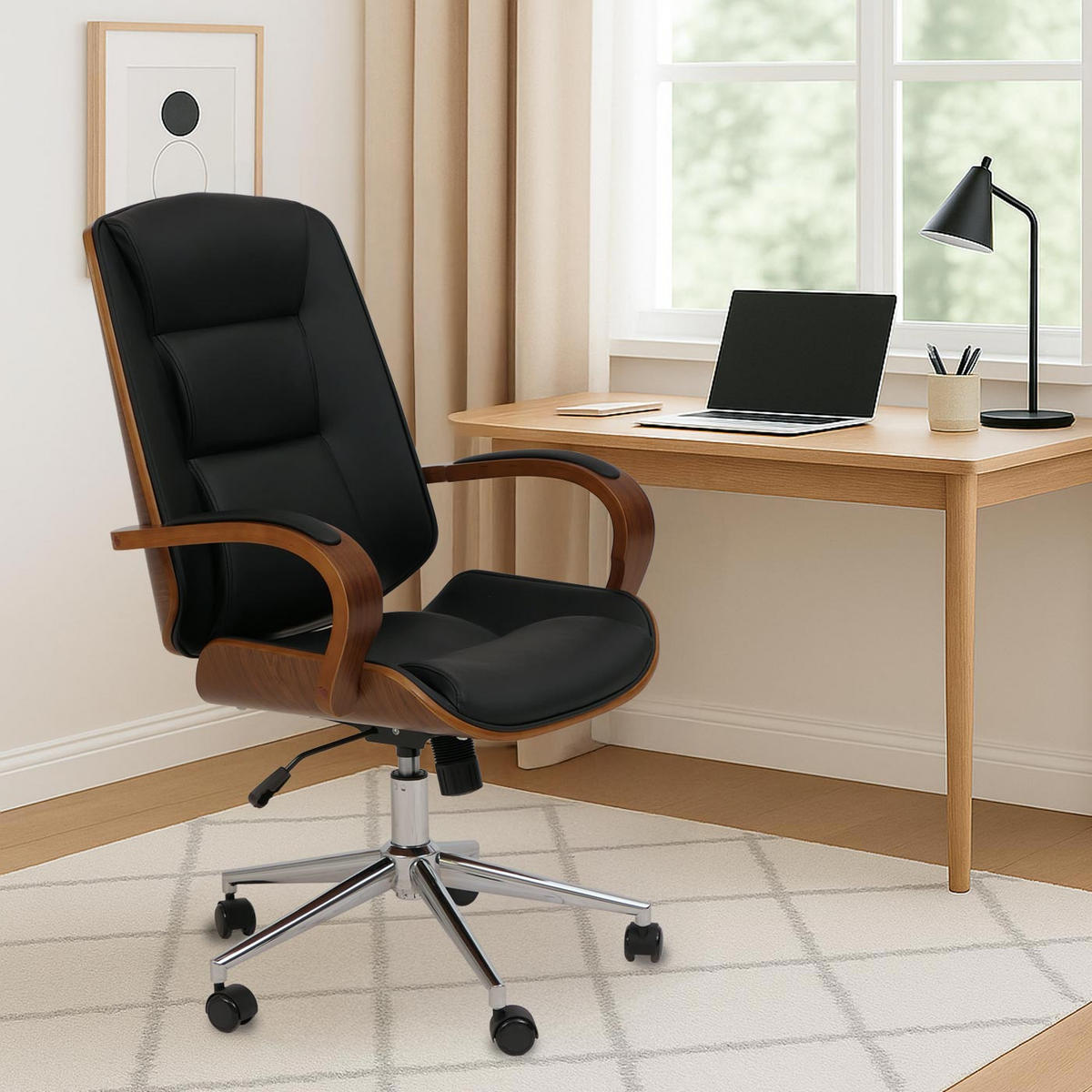 PISARNIŠKI STOL Črn - črna, tekstil (61/110/74cm) - MCW