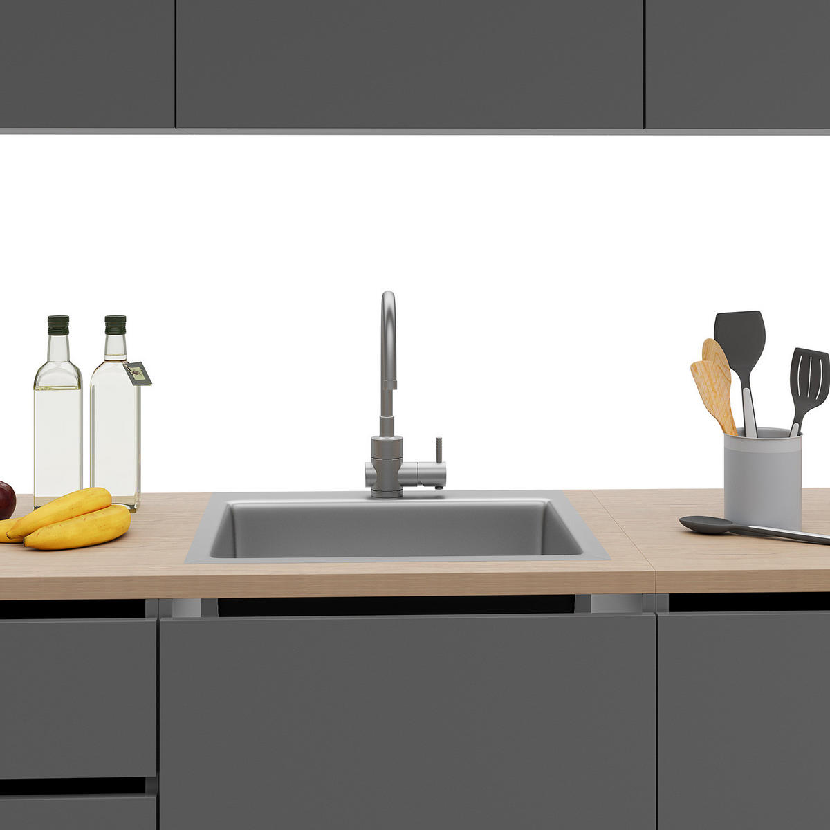 KÜCHENZEILE - Anthrazit, Holzwerkstoff (202/72/60cm) - home24