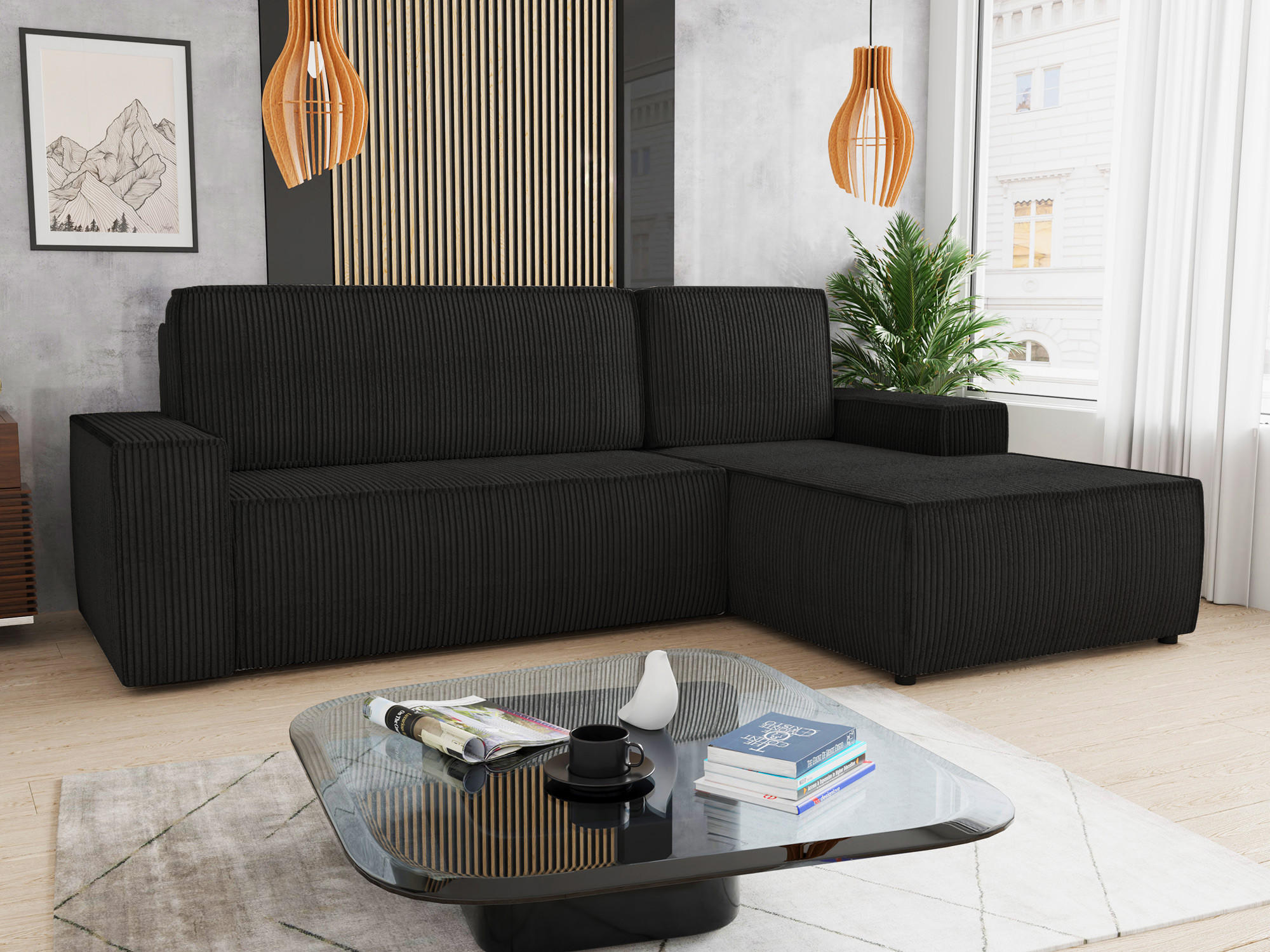 ECKSOFA Totti L, Seite: Rechts - Schwarz, Holz/Textil (246/144cm) - Sofnet