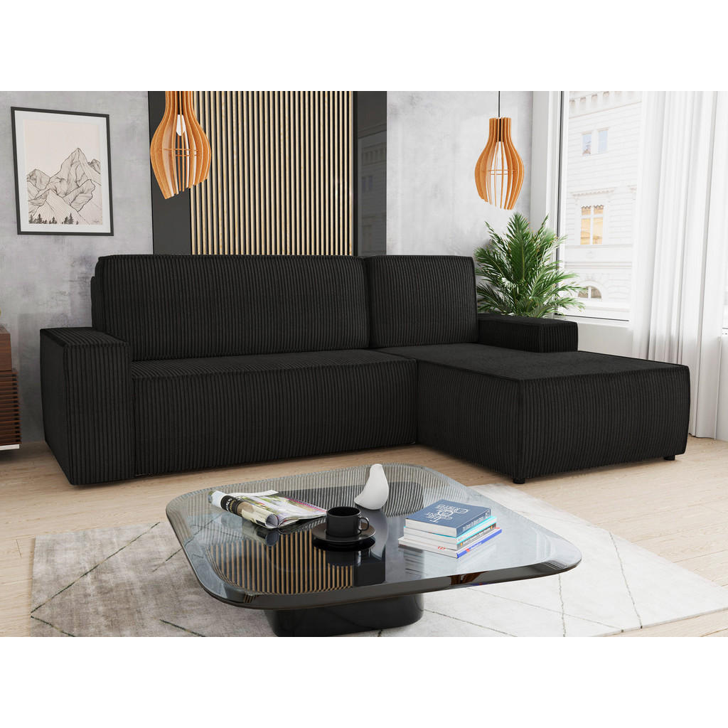 Thumbnail - Sofnet Ecksofa, Schwarz, Textil, 5-Sitzer, Ottomane rechts, L-Form,Rechteckig, 246x144 cm, Wohnzimmer, Sofas & Couches, ...