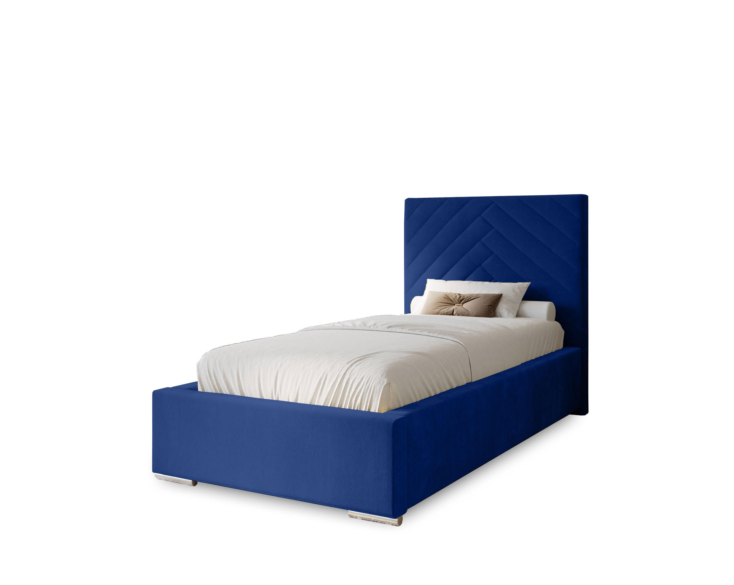 POLSTERBETT Aura 90x200 cm, Einzelbett mit Bettkasten, Lattenrost und Matratze aus Holz, Velourstoff: Dunkelblau - Dunkelblau, Holz/Kunststoff (90/200cm) - Marpur