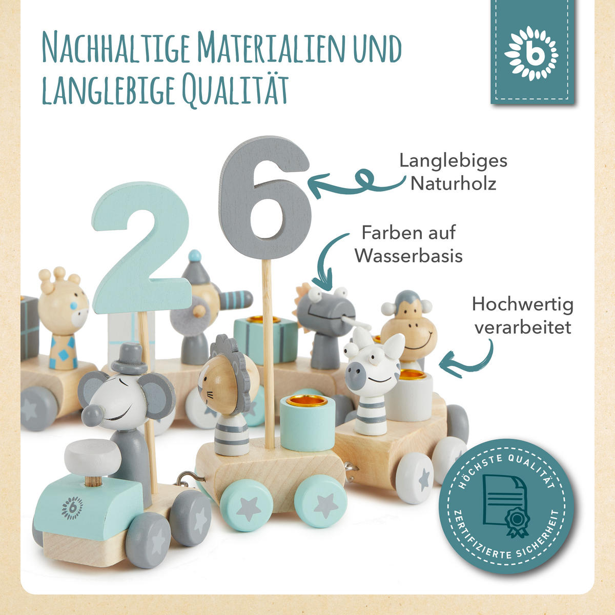 GEBURTSTAGSZUG Holz Scandi-Chic 0-99 - Blau, Holz (5/48cm) - Bieco Spielwaren