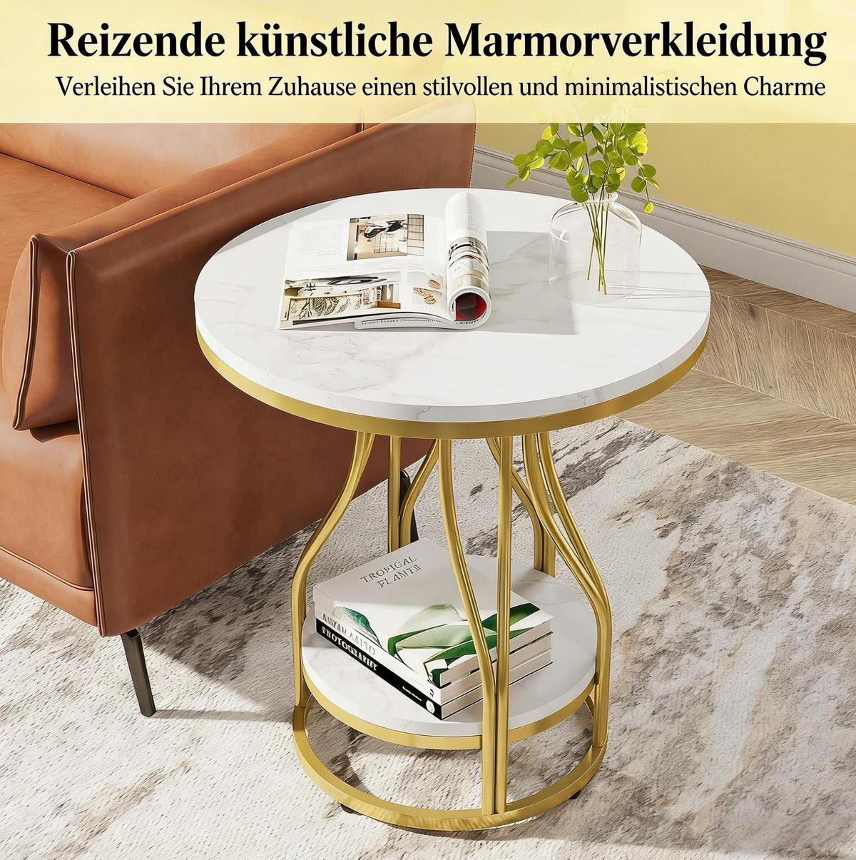 BEISTELLTISCH 2-stöckig rund 50 x 50 x 60 cm Weiß/Gold - Weiß, Metall (50/50/60cm) - Meubliv