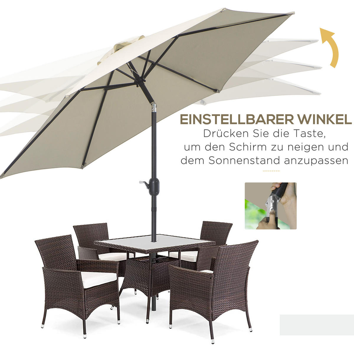 SONNENSCHIRM Ø2,6 m Kurbel beige - Beige, Metall (260/260cm) - LEBENLANG