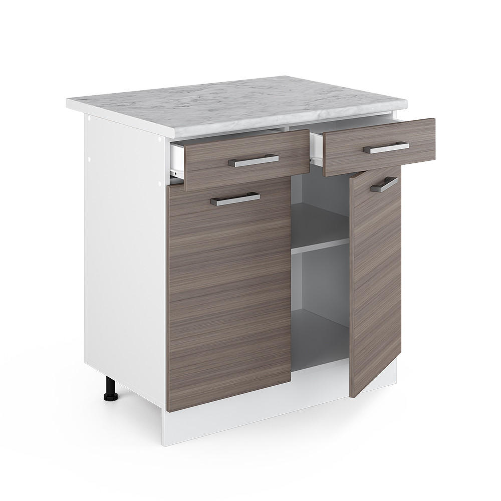 KÜCHENUNTERSCHRANK R-Line Grau 80 cm, AP Marmor - Weiß/Braun, Holzwerkstoff (80/81.6/60cm) - Vicco
