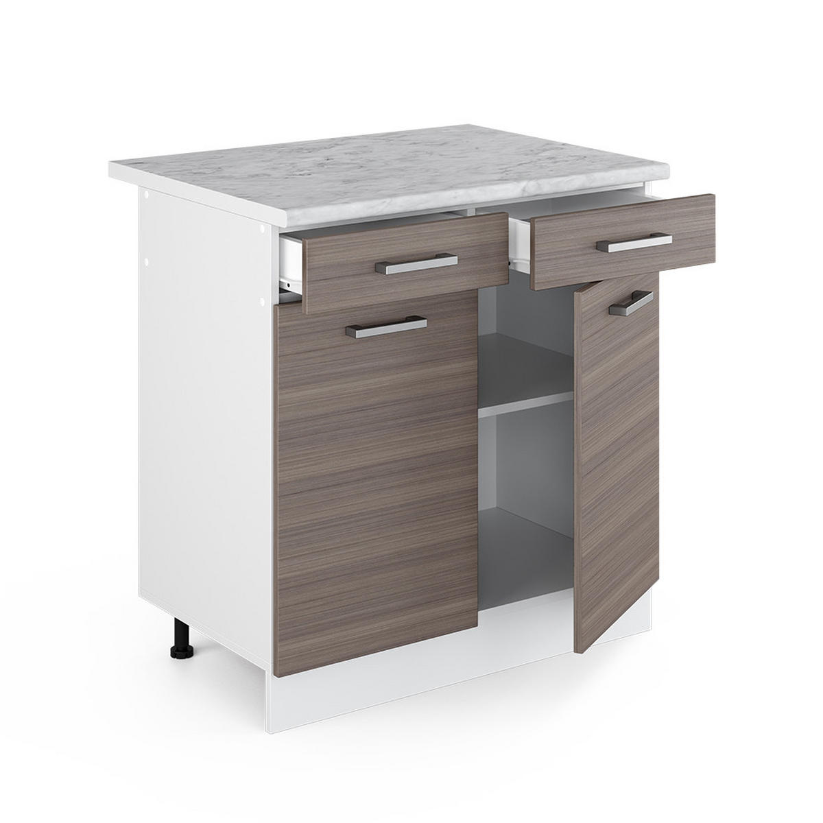 UNTERSCHRANK R-Line Grau 80 cm mit Schubladen und Türen mit Arbeitsplatte - Weiß/Grau, Holzwerkstoff (80/81.6/60cm) - Vicco