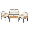 LOUNGESET Beige Rattan Doppelsofa 2 Sessel Tisch - Beige, Metall - FLIEKS